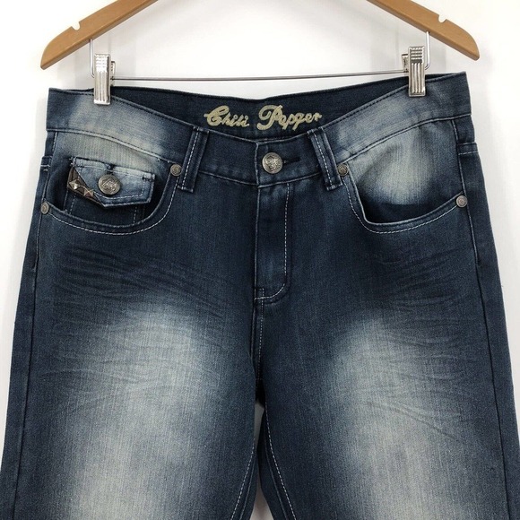 Chili Peqper Mens Jeans Size 33 Straight Leg Embellished Distressed Med Wash NWT - Picture 3 of 9
